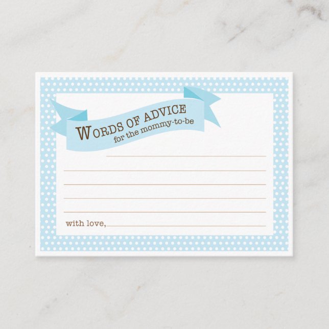 Blue Baby Shower Mommy Advice Card Hinweiskarte (Vorderseite)