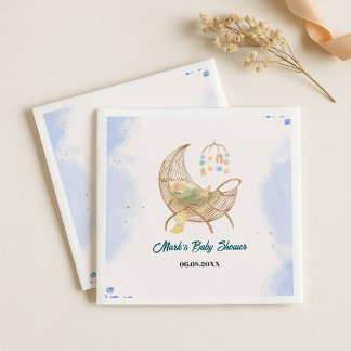 Blue Baby Shower Paper Napkins – Custom Baby Name Serviette