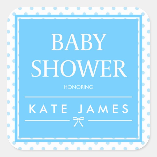 Blue Baby Shower Polka Dots und Ribbon Quadratischer Aufkleber (Vorderseite)