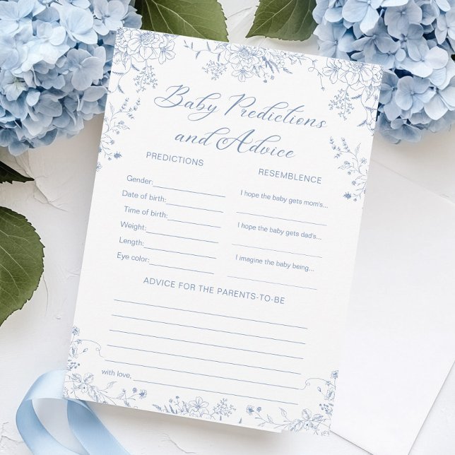 Blue Baby Shower Predictions and Advice Game Card Einladung (Von Creator hochgeladen)
