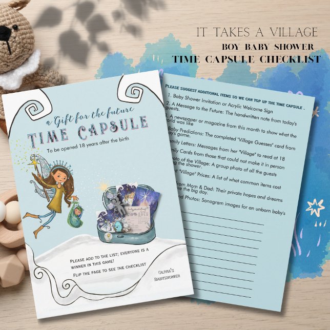 Blue Baby Shower Time Capsule Sugestion Checklist Einladung (Blue Baby Shower Time Capsule Sugestion Checklist Invitation)