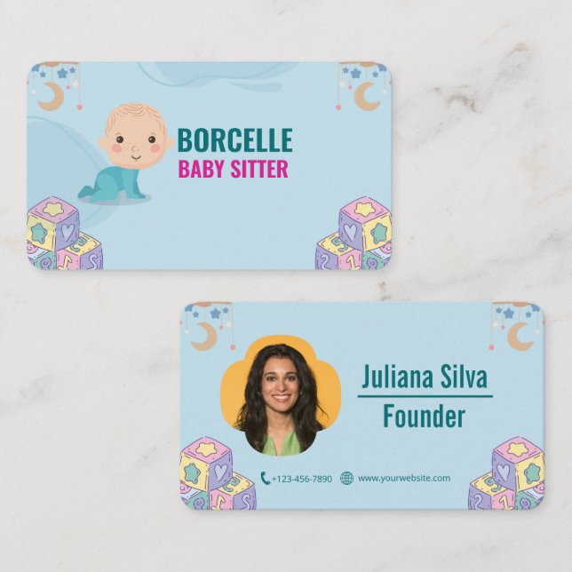Blue Baby Sitter Business Card mit eigener Marke Visitenkarte (Vorne/Hinten)