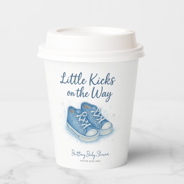 Blue Baby Sneakers Baby Dusche Pappbecher (Vorderseite)