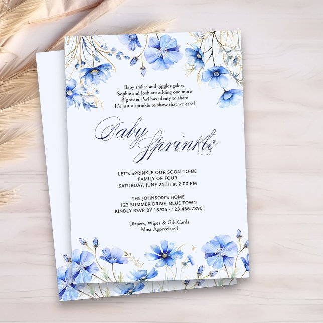 Blue Baby Sprinkle Gedicht Floral Baby Dusche Einladung (Blue Floral Baby Sprinkle Invitation)