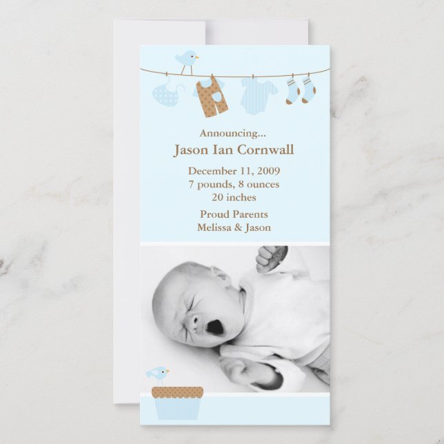 Blue Baby Wäsche Geburtsankündigung Ankündigung (Vorderseite)