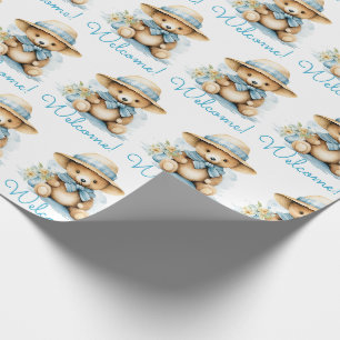 Blue Baby Welcome Teddy Bear Geschenkpapier