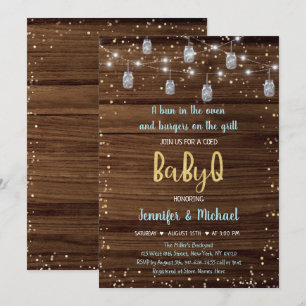 Blue BabyQ Rustic String Lights GRILLEN Baby Showe Einladung
