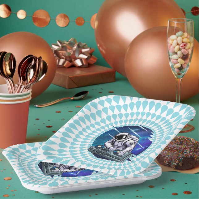 Blue Background Astronaut DJ Music Space Pappteller (Multi)