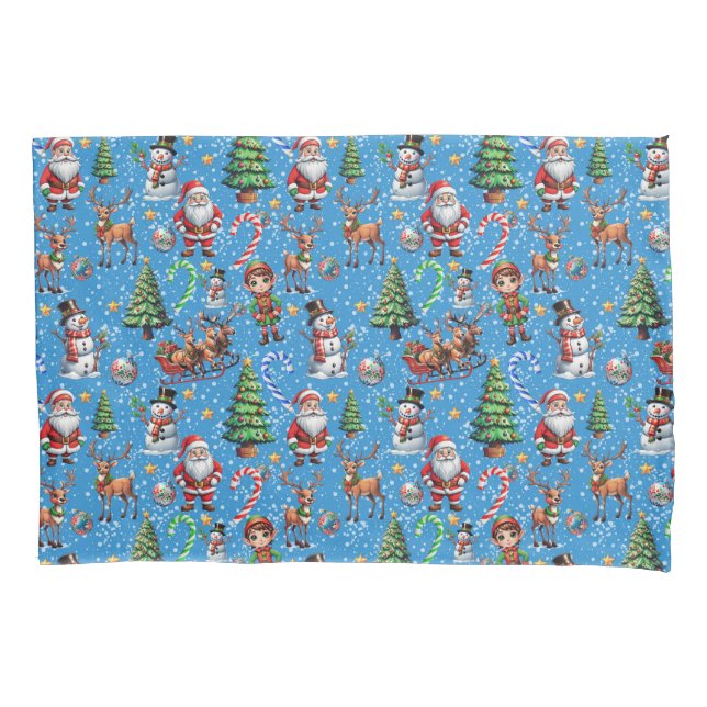 Blue Background Christmas Decorative Pattern Kissenbezug (Vorderseite)