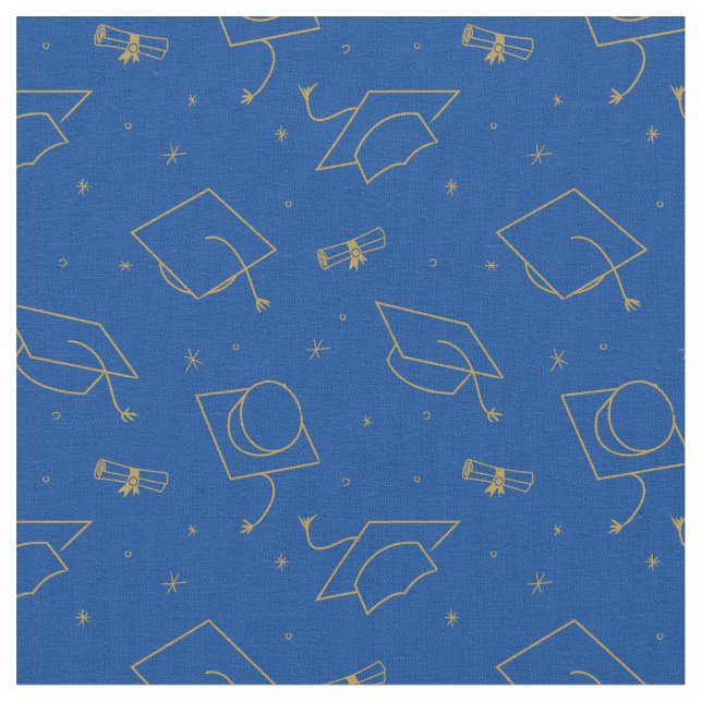 Blue Background Graduation Cap Toss Stoff (Nahaufnahme)