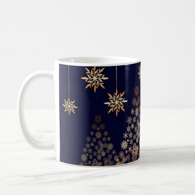 Blue Background mit Golden Christmas Tree Kaffeetasse (Links)