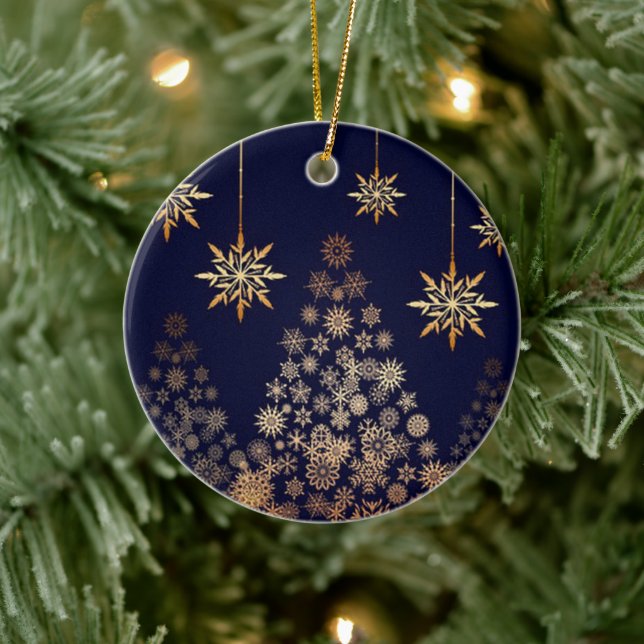 Blue Background mit Golden Christmas Tree Keramik Ornament (Baum)