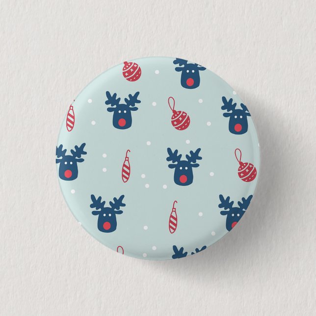 Blue Background mit Rudolph und Weihnachtsballen Button (Vorderseite)