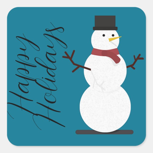 Blue Background mit Snowman Quadratischer Aufkleber (Vorderseite)