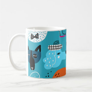 Blue Background, spielerisches Hundeschema. Kaffeetasse