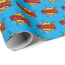 Blue Background Super Hero Senior Geschenkpapier