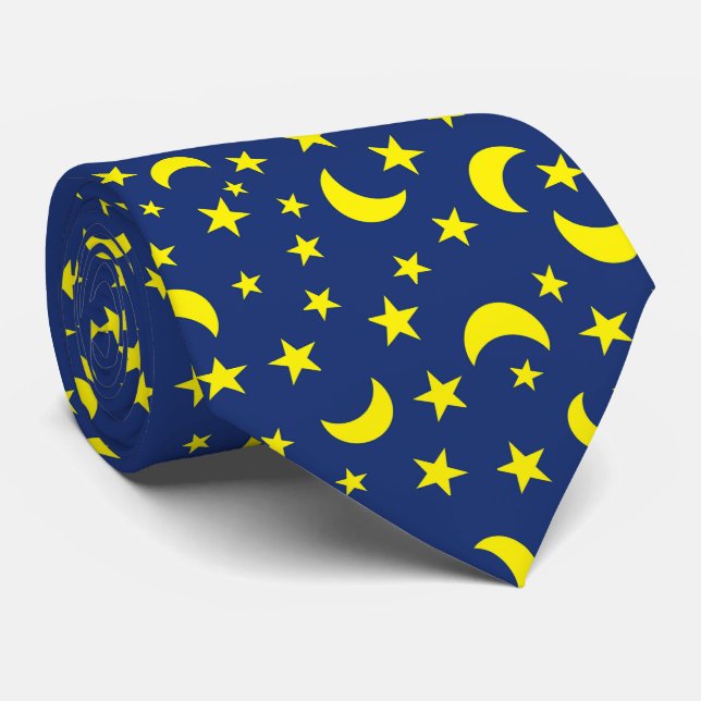 Blue Background von Moon and Stars Krawatte (Gerollt)