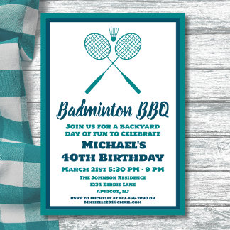 Blue Badminton GRILLEN Party Sports Geburtstag Einladung