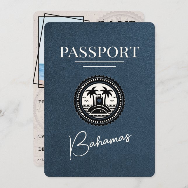 Blue Bahamas Passport Save the Date (Vorne/Hinten)