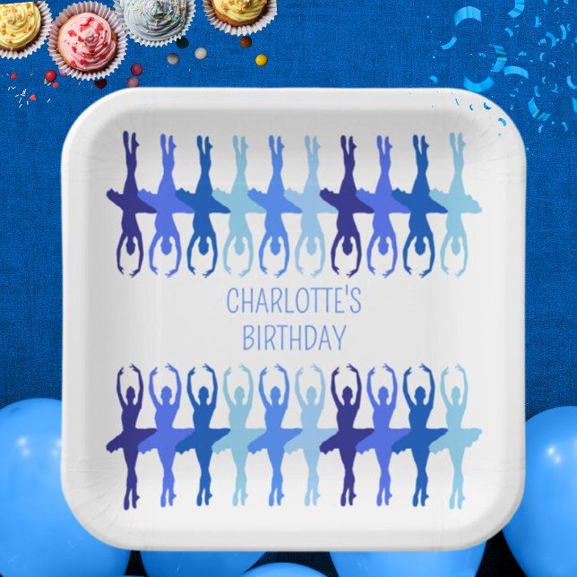 Blue Ballerina Group Silhouetten Personalisiert Pappteller (Von Creator hochgeladen)