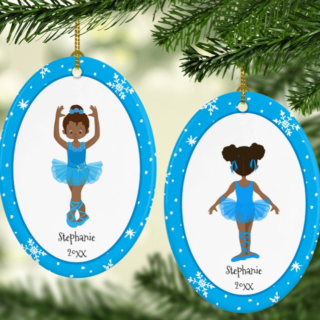 Blue Ballerina Snowflakes Personalisierte Weihnach Keramik Ornament (Personalized Blue Ballerina Snowflakes Christmas Ceramic Ornament)