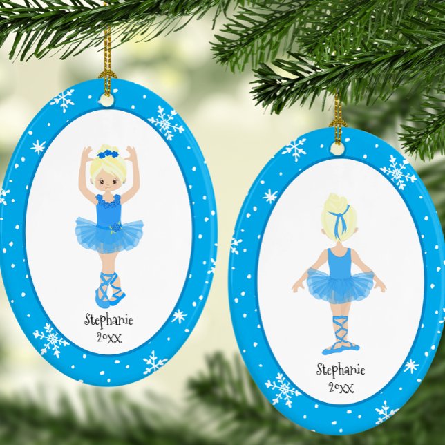 Blue Ballerina Snowflakes Personalisierte Weihnach Keramik Ornament (Personalized Blue Ballerina Snowflakes Christmas Ceramic Ornament)