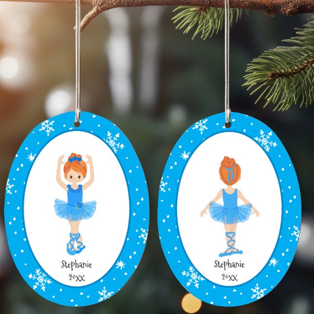 Blue Ballerina Snowflakes Personalisierte Weihnach Keramik Ornament (Personalized Blue Ballerina Snowflakes Christmas Ceramic Ornament)