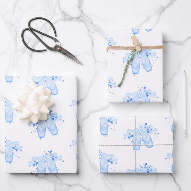 Blue Ballet Birthday Pointe Shoes Geschenkpapier Set (Vorderseite)
