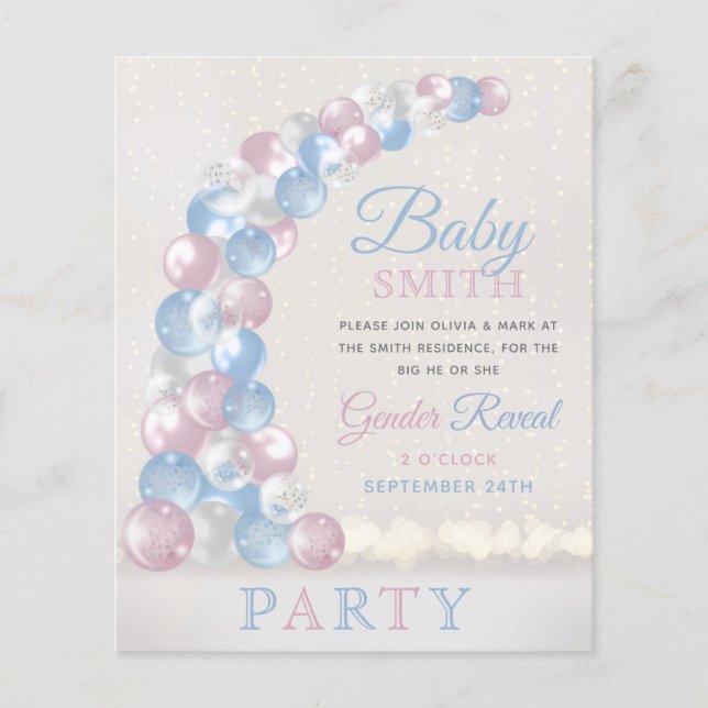 Blue Balloon Arch Baby Gender Offenlegung Einladun (Vorderseite)