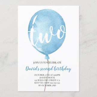 Blue Balloon Baby Boy 2. Geburtstag Einladung