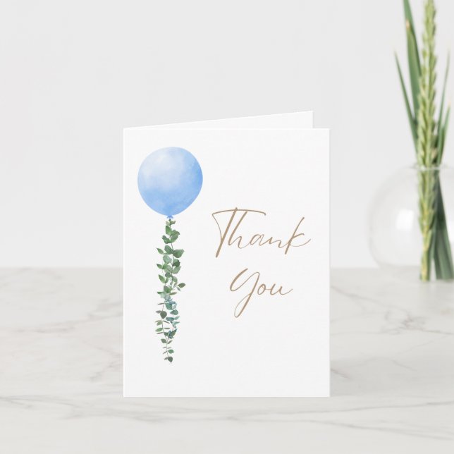 Blue Balloon Baby Boy Watercolor Dankeskarte (Vorderseite)