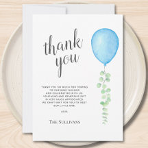 Blue Balloon Baby Dusche Danke Karte