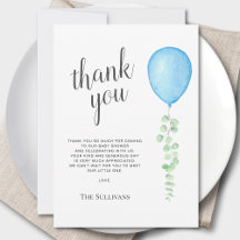 Blue Balloon Baby Dusche Danke Karte