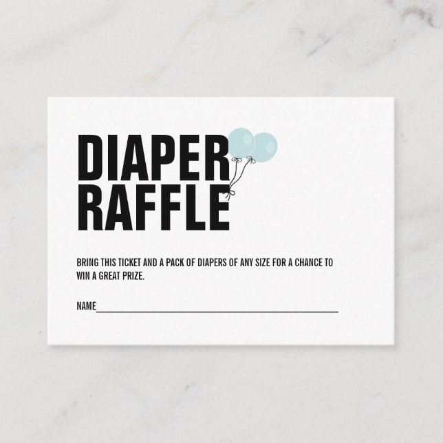Blue Balloon Baby Showdusche Windeln Raffle Ticket Begleitkarte (Vorderseite)
