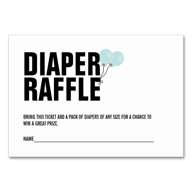 Blue Balloon Baby Showdusche Windeln Raffle Ticket Tischnummer (Vorderseite)