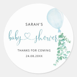 Blue Balloon Baby Shower Classic Round Sticker