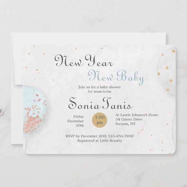 Blue Balloon Baby Shower Einladung (Vorderseite)