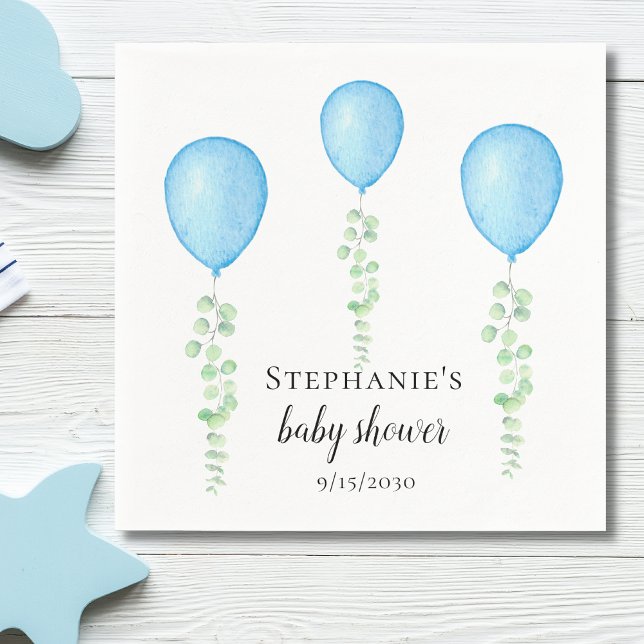 Blue Balloon Baby Shower Greenery Serviette (Von Creator hochgeladen)