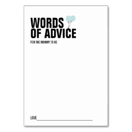 Blue Balloon Baby Shower Mommy Advice Card Tischnummer
