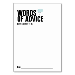 Blue Balloon Baby Shower Mommy Advice Card Tischnummer