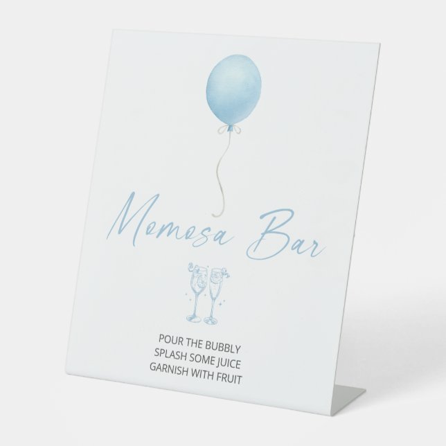 Blue Balloon Baby Shower Momosa Bar Sockelschild (Vorderseite)
