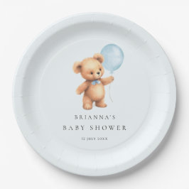 Blue Balloon Bear Baby Dusche Pappteller