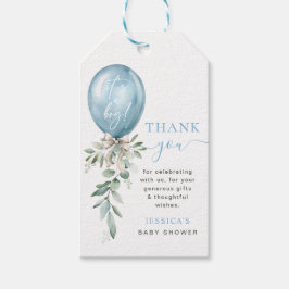 Blue Balloon Bow Greenery Baby Shower Thank You Geschenkanhänger