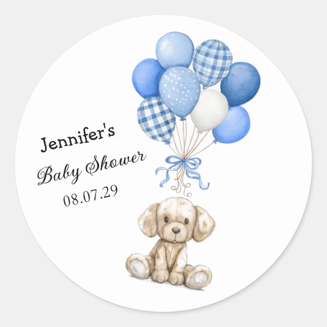 Blue Balloon Boy Baby Showaufkleber Runder Aufkleber (Vorderseite)