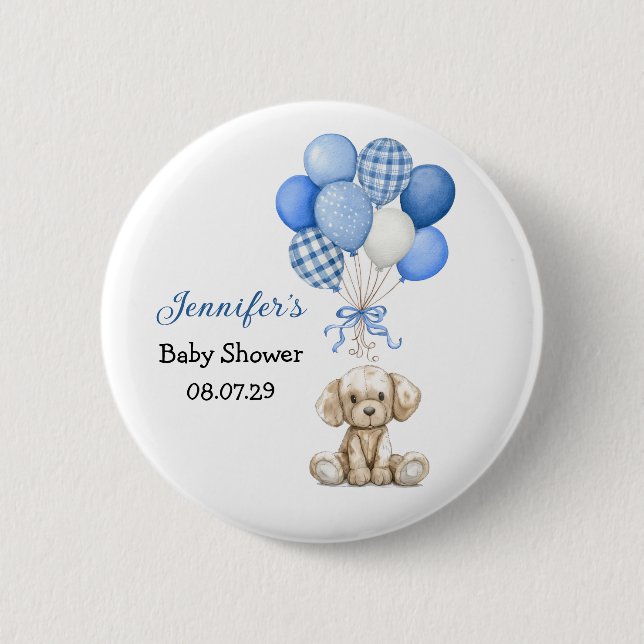 Blue Balloon Boy Baby Showknopf Button (Vorderseite)