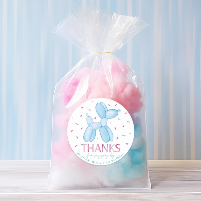 Blue Balloon Dog Gastgeschenk Sticker (pastel 1st birthday balloon animal sticker)