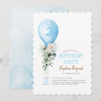 Blue Balloon Einladung zum Geburtstag für Junge