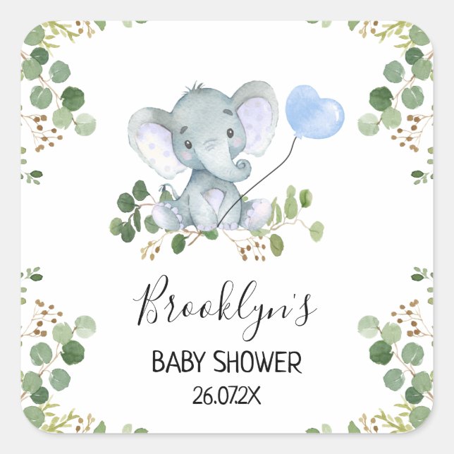 Blue Balloon Elephant Baby Dusche Gefallen Sticker (Vorderseite)