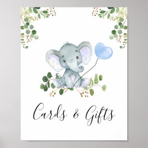 Blue Balloon Elephant Baby Dusche Party Zeichen Poster