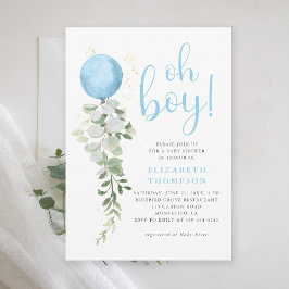 Blue Balloon Eucalyptus Foliage Oh Boy Baby Showdu Einladung